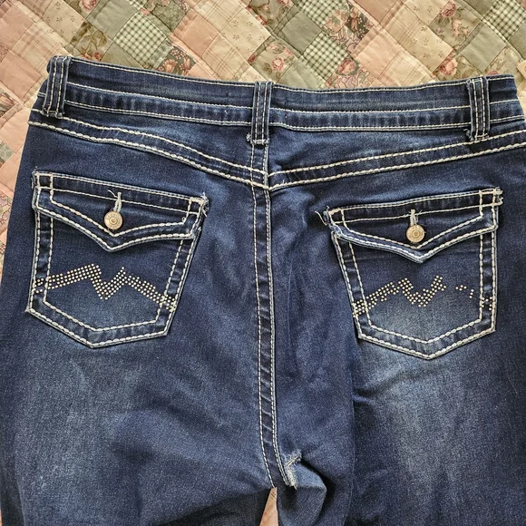 BAMBOO Women's Dark Blue Boot Cut/Flare DistressedJeans - Picture 5 of 13